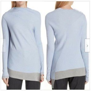 Rag & Bone Light Blue Asymmetrical Reanna Merino Sweater w/ Gray & Pearl Accents